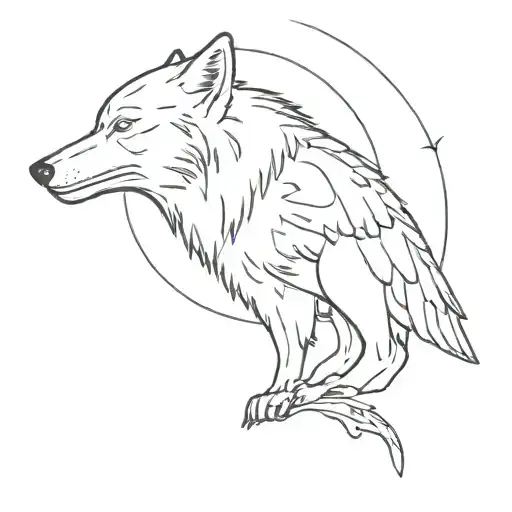 wolf eagle moon merging together tattoo design idea
