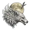 howling wolf at moon with bald eagle soaring tattoo design idea