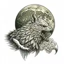 howling wolf at moon with bald eagle soaring tattoo design idea