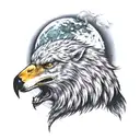 howling wolf at moon with bald eagle soaring tattoo design idea