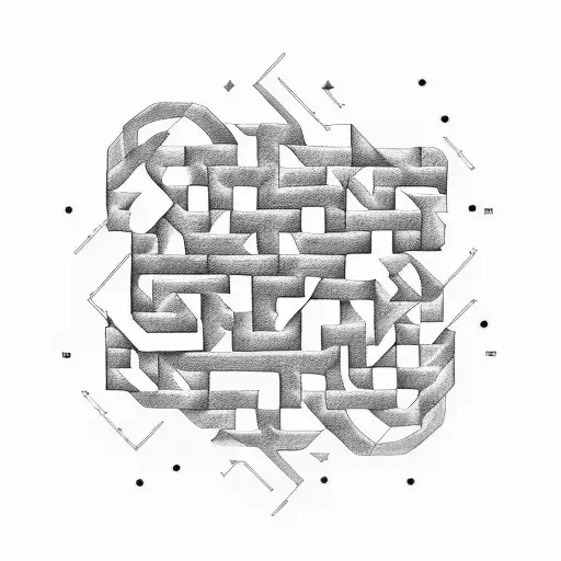 Create a tattoo featuring a maze with hidden symbols representing the complexity of ADHD in a dotwork style tattoo design idea
