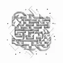 Create a tattoo featuring a maze with hidden symbols representing the complexity of ADHD in a dotwork style tattoo design idea