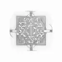 Create a tattoo featuring a maze with hidden symbols representing the complexity of ADHD in a dotwork style tattoo design idea