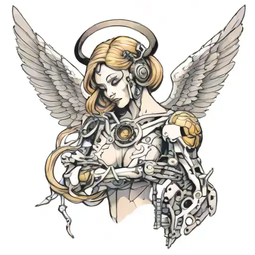nude cyborg angel tattoo design idea