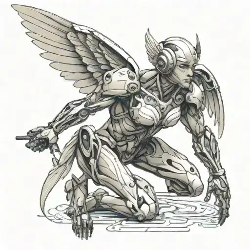 nude cyborg angel tattoo design idea