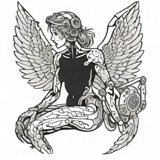 nude cyborg angel tattoo design idea