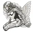 nude cyborg angel tattoo design idea