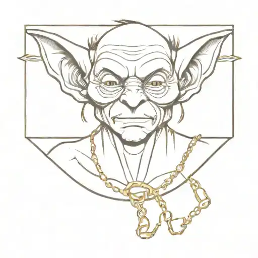 goblin with gold chain tattoo design idea