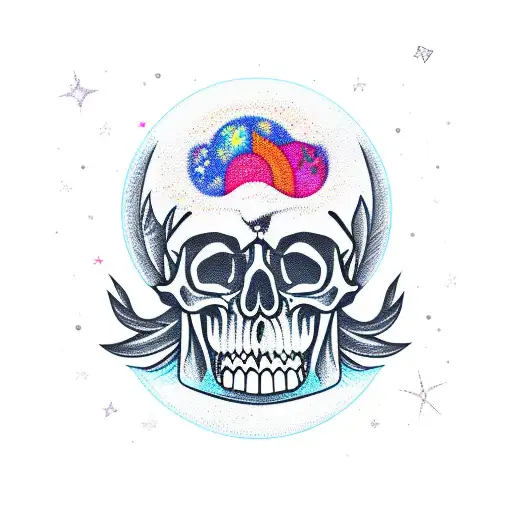 moon and skull tattoo design idea