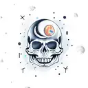 moon and skull tattoo design idea