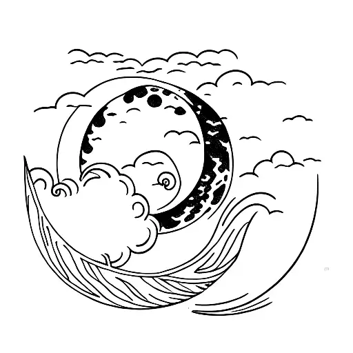 Minimalist &ldquo;Moon And Wave&rdquo; Tattoo Idea - BlackInk AI