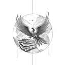 Phoenix with Books and Rock'n'Roll and london tattoo design idea