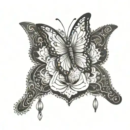 butterfly with hand of Fatima tattoo design idea