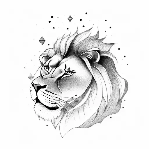 A lion resting on a mountain peak overlooking the sea tattoo design idea