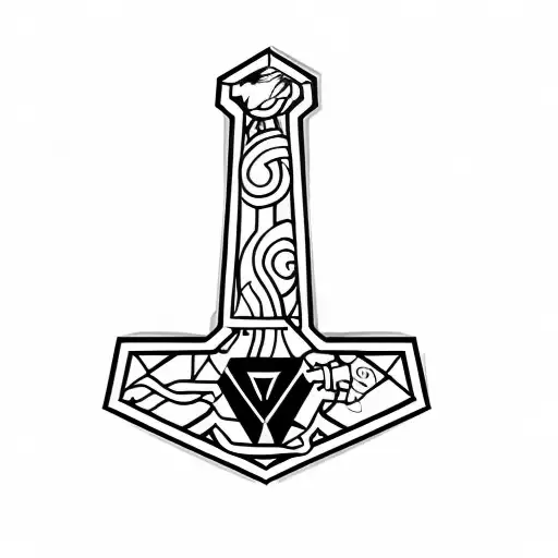 thor's hammer with lighting surrounding it tattoo design idea