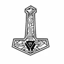 thor's hammer with lighting surrounding it tattoo design idea