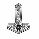 thor's hammer with lighting surrounding it tattoo design idea