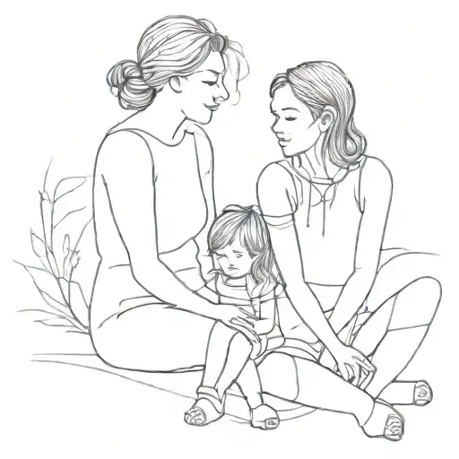 2 womens and daughter sitting tattoo design idea