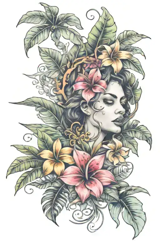 tropical daughters name tattoo tattoo design idea