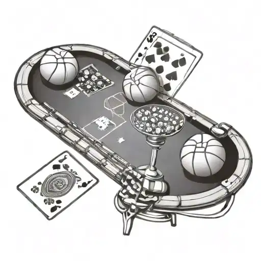 A blackjack table with basketballs instead of cards tattoo design idea