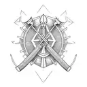 rib cage wih bow and arrow and sword  tattoo design idea