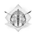 rib cage wih bow and arrow and sword  tattoo design idea