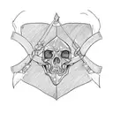 rib cage wih bow and arrow and sword  tattoo design idea