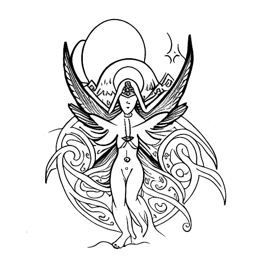pretty lilith with moon and inverted cross tattoo design idea