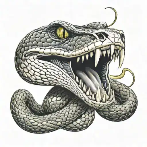 snake aggressive with open mouth tattoo design idea