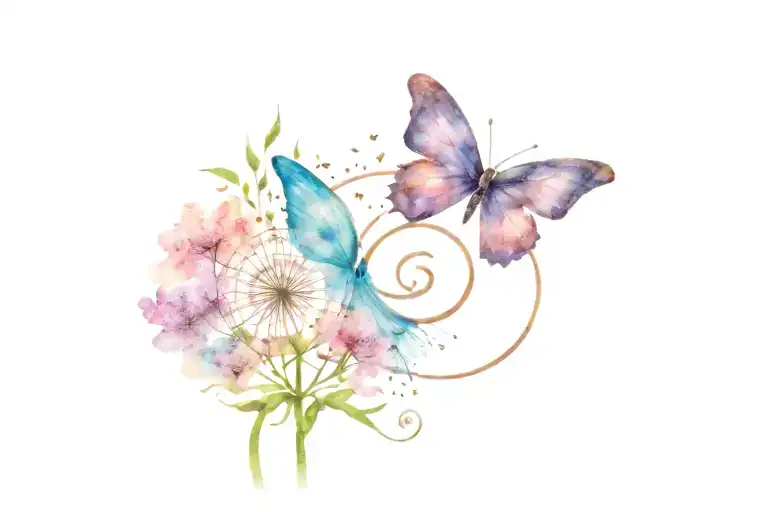 Butterfly, dandelion seeds, infinity symbol, peacock tattoo design idea
