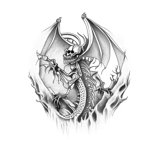 skeleton dragon clawing up a dead tree to worship death tattoo design idea