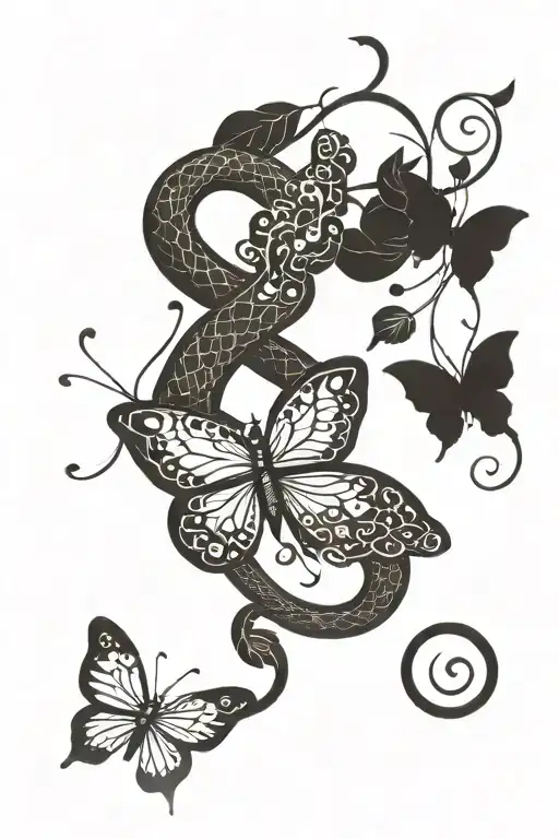 snake butterfly tattoo design idea