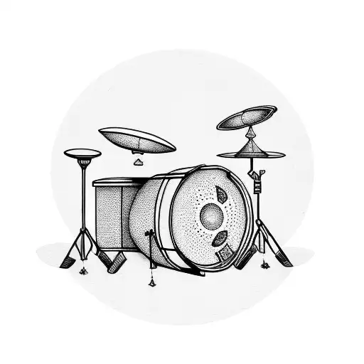 A drum set surrounded by intricate geometric patterns tattoo design idea