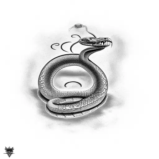 Snake wrapped around arm with blue fire coming out of mouth tattoo design idea