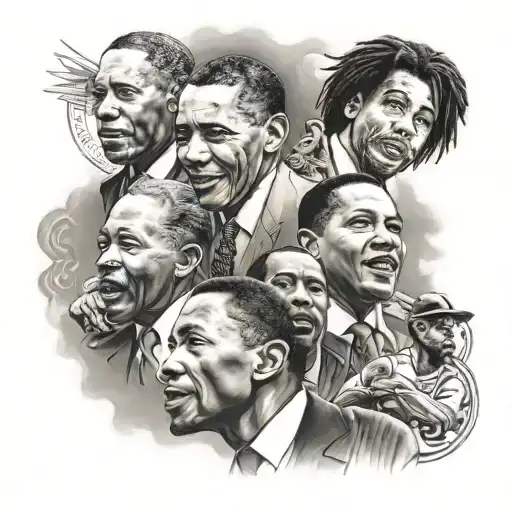 Obama, Nelson Mandela, Bob Marley, sarena williams, LeBron James, Martin Luther King, Jackie Robinson tattoo design idea