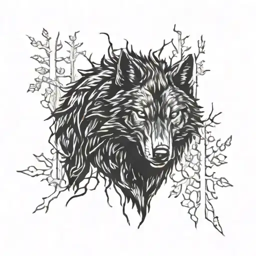 ferocious black evil wolf in the forest tattoo design idea