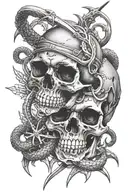 skull with sword piercing with scorpion on top and snake below tattoo design idea