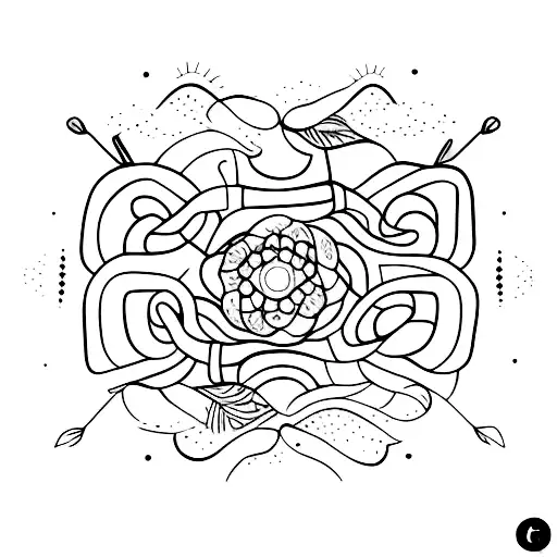 galho com pequenas folhas semi círculo  tattoo design idea