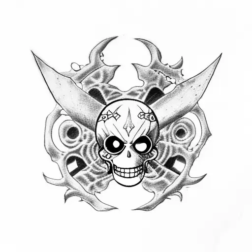 la calavera de One piece y las alas del escudo del anime ataque a los Titanes  tattoo design idea