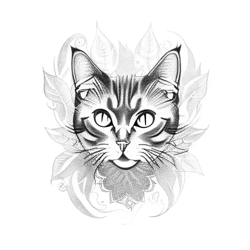 A black cat surrounded by a lush botanical garden tattoo design idea