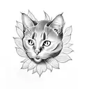 A black cat surrounded by a lush botanical garden tattoo design idea