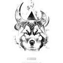 A Viking lifting a massive hammer while surrounded by a husky and a germanshepherd tattoo design idea