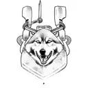 A Viking lifting a massive hammer while surrounded by a husky and a germanshepherd tattoo design idea