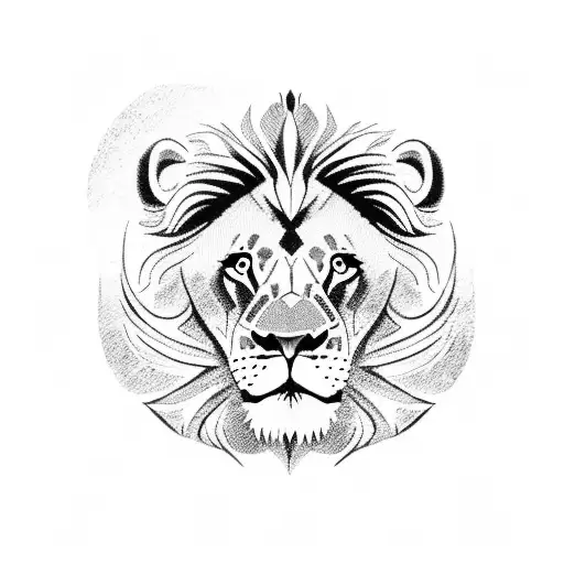 Lion on a shield at sunset" in Engli tattoo design idea