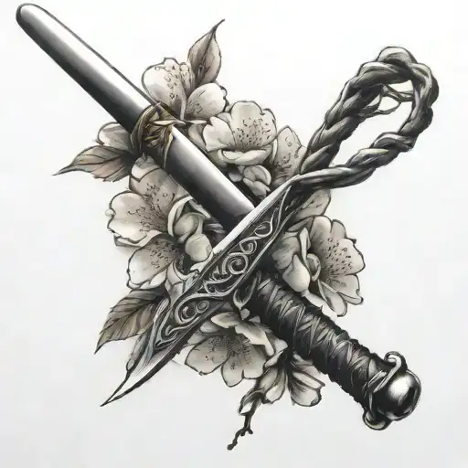 Cherry blossom branch with a samurai sword tattoo design idea