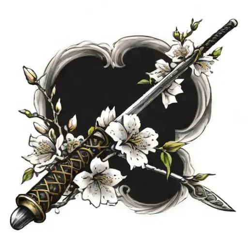 Cherry blossom branch with a samurai sword tattoo design idea