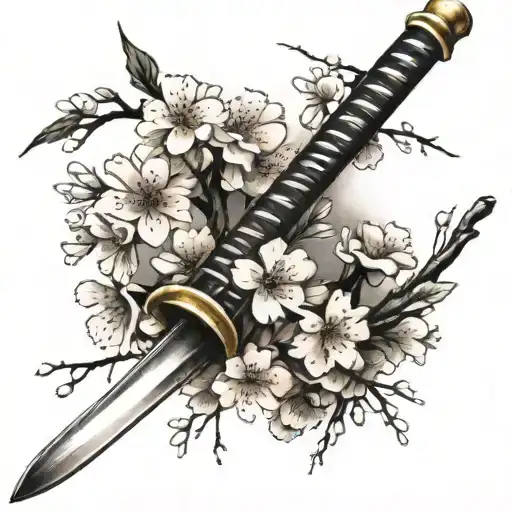 Cherry blossom branch with a samurai sword tattoo design idea