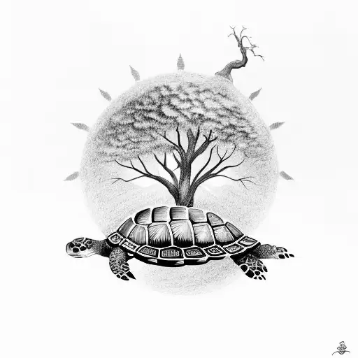 Turtle with tree of life in lightning  tattoo design idea