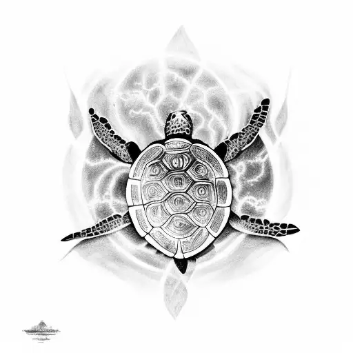 Turtle with tree of life growing off its back in a lightning storm tattoo design idea