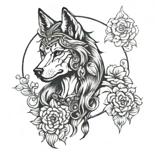 gypsy wearing wolf head front view tattoo design idea